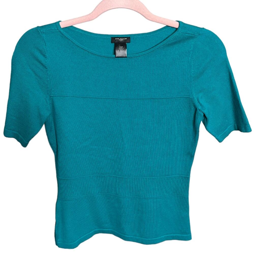 Ann Taylor Teal Short-Sleeve Knit Top
